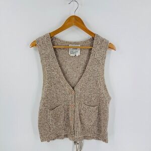 Vintage Herald House Neutral Marled Knit Sweater Vest Silk Wool Size L Granola